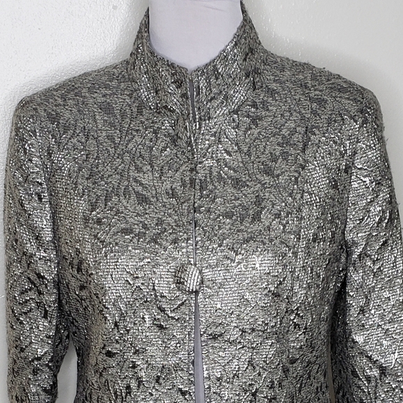 Lafayette 148 Silver Shimmer Mandarin Jacket Wool Luxury Asian Office Spring - Picture 4 of 15